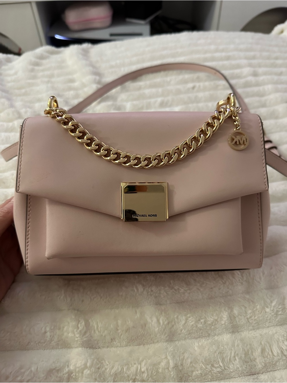 Michael Kors Blush Pink Leather Shoulder Bag with Gold Chain